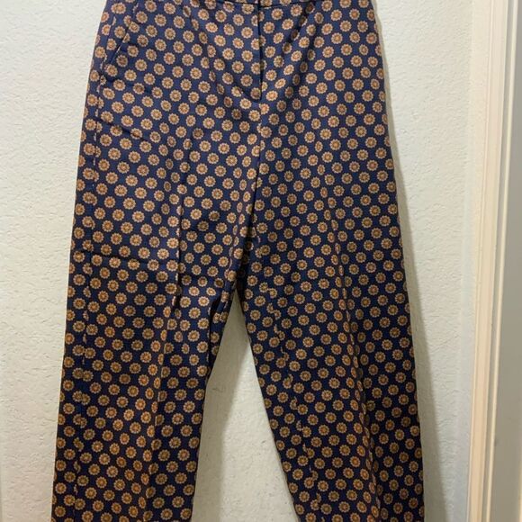 NWOT Boden cropped Print pants Trousers BLUE & ORANGE Size 6R - Picture 3 of 7